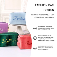 Nouvelle Trousse de Maquillage Portable Pliable à Grande Capacité, en Velours Rayé Matelassé, avec Fermeture Éclair et Poignée Souple, pour le Voyage Transfrontalier