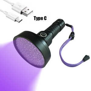 ไฟฉาย UV 100 LED แบบ USB-C ชาร์จไฟได้18W เครื่องตรวจจับปัสสาวะสัตว์เลี้ยงแมงป่องแผ่นดิสก์ค้นหากอล์ฟ - Product Image 1