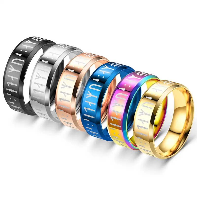 High Quality Viking Lune Rune Lettering Stainless Steel Men's And Women's Rings Wholesale