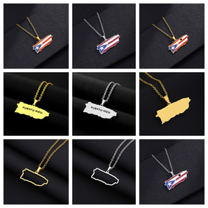 Stainless Steel Fashion <b>Choker</b> Necklace Puerto Map Pendant Necklace Countries National Flag Pendant Jewelry for Men Women Gift - Product Image 2