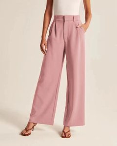 Pantaloni <span class=keywords><strong>da</strong></span> <span class=keywords><strong>Donna</strong></span> Primaverili a Vita Alta, Gamba Larga, Casual, Stile Coreano, Tinta Unita, per Ufficio - Product Image 3
