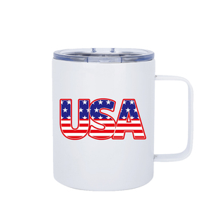 USA Warehouse Free Shipping 12oz Vacuum Insulated Travel Camping Mug 304 Stainless Steel <b>Coffee</b> Tumbler with Lid and Handle - Product Image 4