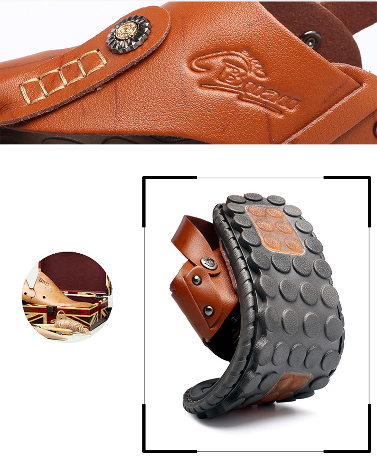 Men's Summer Leather Sandals Fashion Casual Beach Shoes Non-slip Slippers Sandal