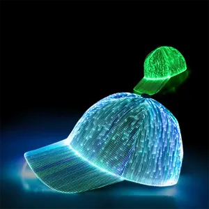 Gorra de fibra óptica OEM ODM al por mayor gorra de béisbol iluminada con carga USB - Product Image 1