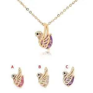 Kalung liontin angsa burung gaya mini Korea berlian CZ AAA berlapis emas 18K perhiasan wanita rantai emas kalung hewan