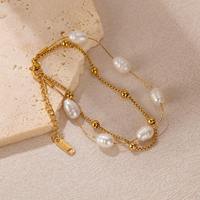 Bracelet en acier inoxydable plaqué or 18 carats avec perles superposées, chaîne réglable, cadeau tendance pour femmes
