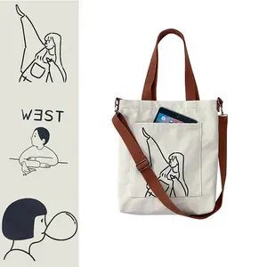 Özel baskılı Logo fermuar ile kadın omuz Crossbody yeniden alışveriş çantası pamuk özel bez alışveriş çantası özelleştirmek