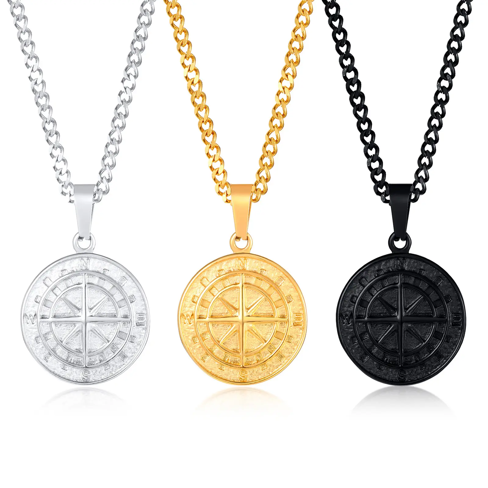 Cinmo Stainless Steel Compass Pendant Gold Coin Compass Men's Hip Hop Necklace Jewelry Wholesale