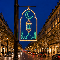 Goldener Bogen Grüner Halbmond Hängelaterne LED-Lichterkette Ramadan Pfahl-Motivbeleuchtung für Außenbereich Straßendekoration IP65