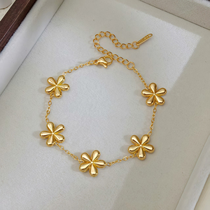 Wholesale Fashion Stainless Steel 18K Gold Plated Flower Cherry Cute <strong>Charm</strong> Jewelry Femme Bracelets <strong>Bangles</strong> - Product Image 2
