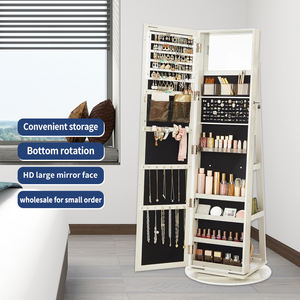 360 ° 回転木製ジュエリーキャビネット,フルレングスミラーロック可能ベッドルーム収納用 - Product Image 2