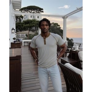 Chemise Henley à manches courtes pour homme, 100% coton, respirante, décontractée, haut d'été, manches raglan, boutons sur le devant - Product Image 4