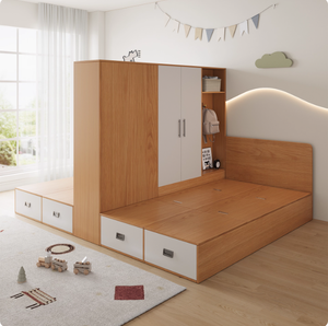 Lit double pour enfants avec rangement, idéal pour une <span class=keywords><strong>chambre</strong></span> <span class=keywords><strong>à</strong></span> <span class=keywords><strong>coucher</strong></span>, avec armoire et tiroirs - Product Image 2