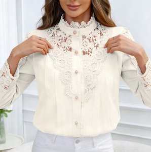 Vente en gros de vêtements de luxe pour femmes 2026, chemise vintage en dentelle de créateur, personnalisable - Product Image 5