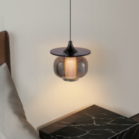 Lampu Gantung Kaca Abu-abu Asap Gaya Nordik Modern dengan LED untuk Kamar Tidur di Samping Tempat Tidur