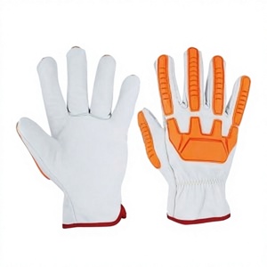 Guantes de Trabajo de PU Blancos con Palma y Dedos Antideslizantes Naranjas, Puño Recto, Guantes de Seguridad de Uso General - Product Image 1