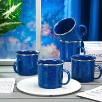 Vente chaude Rétro Émaillé En Acier Bord En Métal Feu De Camp Tasses Petit Pas Cher 350ml Splash Émail Tasses pour Camping Café Boire
