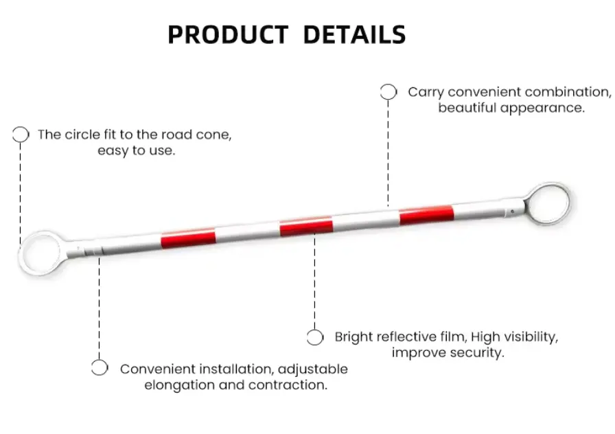 Cravate en plastique pliable Pôle de cône de trafic extensible Barre de poteau de cône télescopique Tige de connexion de cône de sécurité extérieure