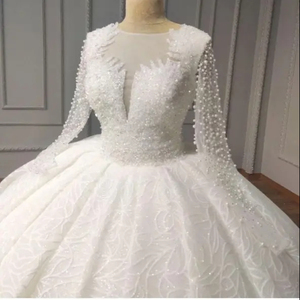 Robe de mariée en dentelle S8787F 2024 de haute qualité, coupe trapèze, manches longues, grande taille, longueur ras du sol, avec traîne chapelle - Product Image 6