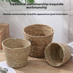 Cesta de flores de paja con diseño pastoral tejido, estilo cubo, para plantas en maceta, Chestnut Little Bear Hug - Product Image 5