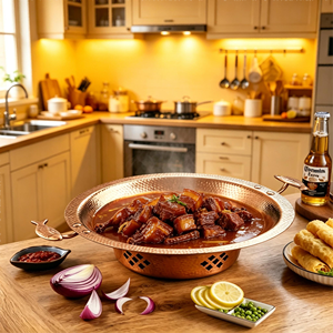Ensemble de casseroles <span class=keywords><strong>en</strong></span> acier inoxydable martelé avec petite marmite à double anse et réchaud à alcool, idéal pour les hôtels et les restaurants de traiteur - Product Image 2