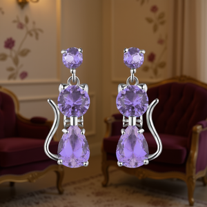 Boucles d'oreilles en forme de chat violet E3822, en alliage de Zinc plaqué argent, Design Animal mignon pour femmes, bijoux cadeau - Product Image 2