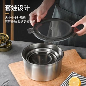 304 Stainless Steel Food Storage Container Round Clip-On Lid <b>Set</b> For Frozen Food Student <b>Lunch</b> Box - Product Image 3