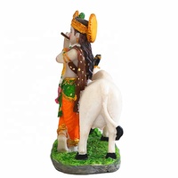 Patung Dewa Krishna dari Resin, Patung Sapi, Patung Dekoratif untuk Rumah dan Kuil, Patung Dewa Hindu yang Memainkan Seruling, Model Patung Buddha dalam Kotak