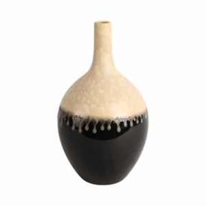 Vaso in Ceramica Bicolore con Dettagli Gocciolanti, Decorazione Contemporanea, Vaso per Fiori da Soggiorno - Product Image 1