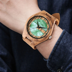 Único Blanco/Verde pantalla Zebrawood cuarzo hombres relojes marrón cuero genuino Casual elegante reloj de pulsera Masculino - Product Image 3