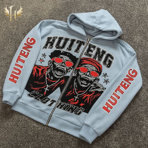 Guangzhou Huiteng Custom <strong>Clothing</strong> Manufacturers French Terry Cotton 500gsm Heavyweight Large DTG Printing Zip up Men Hoodie - Product Image 2