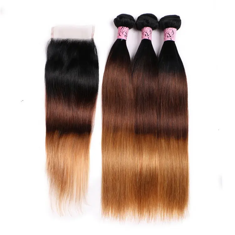 Factory Price Hairweave Expression Ombre Braiding Hair With Hair Closure Ombre Long Indian Hair Weft