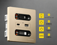 Enchufe de Pared Inteligente YuHe Group Smart Life 10A, 2 Tomas de Corriente, 1 USB-C, 1 USB-A, Cable Retráctil Integrado, Panel de Aluminio Moderno, Wi-Fi Rápido