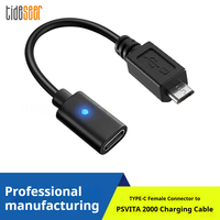 Câble de charge Tideseer Type-C femelle vers PS Vita 2000 avec voyant lumineux bleu, noir, 10 cm, PVC, âme en cuivre nu