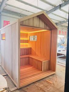 Sauna a Vapore Moderna Minimalista Personalizzata 2026 con Tetto a Punta per Interni/Esterni, Doccia e Lucernario in Legno di Cedro Rosso con Controllo - Product Image 5