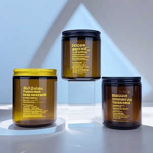 Luxury <b>Custom</b> 60g 100g 250g 500g Round Amber Cosmetic Skincare Face Eye Cream Glass Packaging Jars With Aluminum Metal Lids - Product Image 3