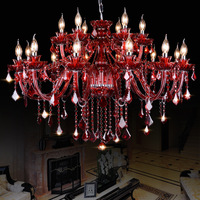 Lustre LED en cristal coloré de style européen, luminaire suspendu rouge 650 mm pour la maison, le bureau, les cafés, les cybercafés, les mariages