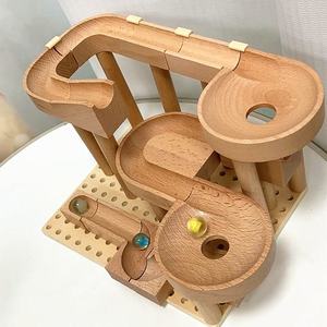 Ensemble de blocs créatifs éducatifs en gros, jeu de glisse à billes à 3 niveaux Montessori, jouet en bois pour enfants - Product Image 1