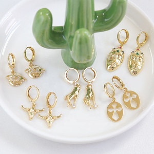 Latón chapado en oro Joyería elegante Zircon Cross Cosmic Bull Head Pendientes de moda Pendientes colgantes para mujeres Accesorios de regalo - Product Image 2