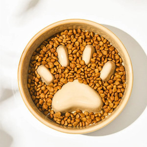 Sunshine Pet 2023 yeni süblimasyon kedi maması besleme renk sır hiçbir dökülme seramik yavaş besleyici köpek kase ile ahşap tutucu - Product Image 6