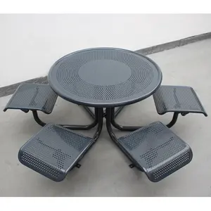 A tabela redonda do aço de rua urbano perfurado do metal com seis cadeiras tabelas exteriores comerciais do piquenique da mobília exterior China