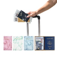 Dompet perjalanan Marbling kustom kulit Pu dompet perjalanan marmer bisnis tempat paspor penutup paspor dengan slot kartu Id Kredit Bank