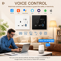 Prise intelligente Wi-Fi Tuya personnalisable noire de luxe, norme britannique 13A, en verre trempé, avec prise USB Type C B et commande vocale
