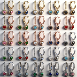 Nouvelles boucles d'oreilles européennes en argent 925, rouges, roses, vertes, en forme de <span class=keywords><strong>cœur</strong></span>, adaptées aux femmes, bijoux de charme exquis pour les fêtes, cadeaux - Product Image 3