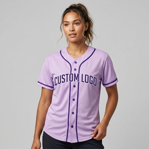 Maillot de baseball lilas pour femme, manches courtes, boutonné, respirant, en mesh, haut de softball unisexe, maillots de baseball et de softball en twill. - Product Image 1
