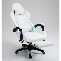 Chaise de jeu pour ordinateur PC en cuir PU blanc bon marché DDP, chaise de jeu gamer LED RGB avec massage, lumières et haut-parleurs