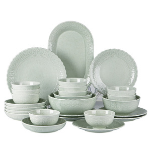 Juego de Vajilla de Cerámica Verde al por Mayor, Platos y Tazones de Porcelana con Relieve de Encaje y Diseño Moteado, Estilo Boho, Personalizable para Minoristas - Product Image 6
