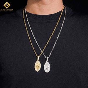 จี้พระแม่มารีประดับมอยส์ซาไนต์ เงินแท้ 925 ชุบทอง 18K พร้อมใบรับรอง GRA เหมาะสำหรับทั้งชายและหญิง สไตล์คาทอลิก - Product Image 6