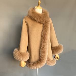 Winter Kasjmier Poncho Met Echte Vossenbont Kraag Manchetten Vrouwen Wollen Jas Bont <span class=keywords><strong>Cape</strong></span> Voor Dames - Product Image 5