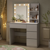 Coiffeuse moderne et simple noire avec miroir lumineux, panneau éclairant, en bois écologique, mini commode pour chambre d'hôtel, petite taille